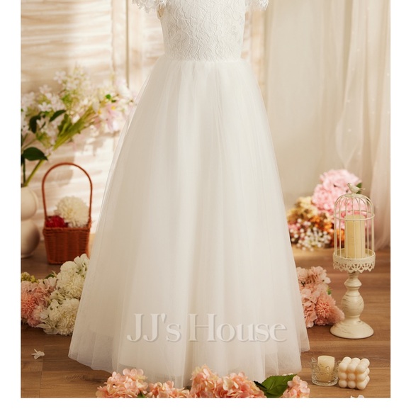 A-line Scoop Floor-Length Lace Tulle Flower Girl Dress 5T - Picture 9 of 16